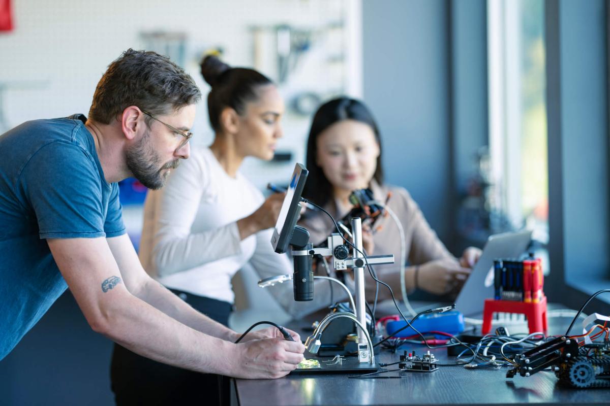 group of engineers in a lab